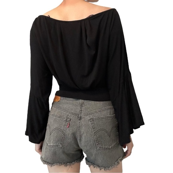 Free People Blouse Flare Sleeve Boho Whimsigoth Black Gothic V-neck Size Medium - Picture 3 of 7